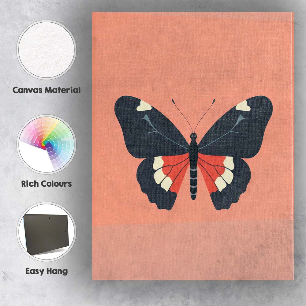 Modern Minimalist Butterfly Illustration Coral Pink Contemporary Artwork Canvas Wall Art Print Decor Picture Ready to Hang