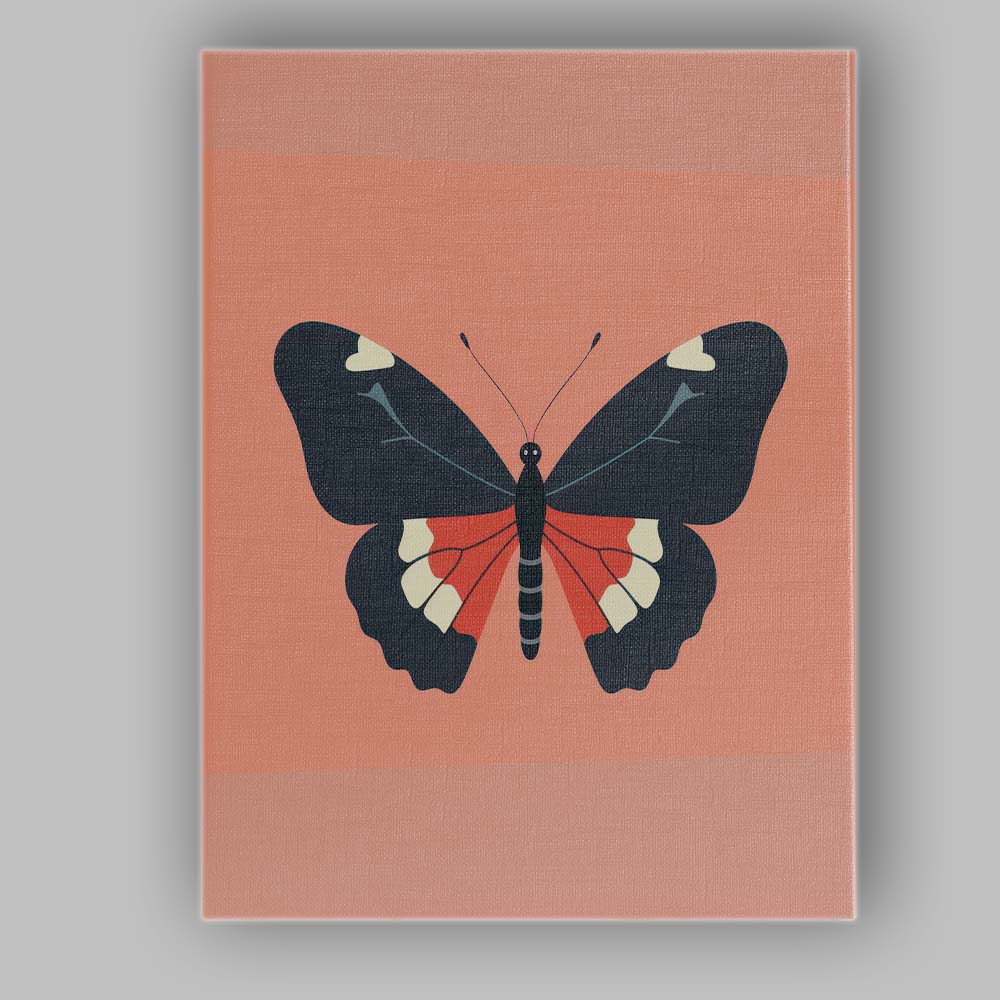 Modern Minimalist Butterfly Illustration Coral Pink Contemporary Artwork Canvas Wall Art Print Decor Picture Ready to Hang