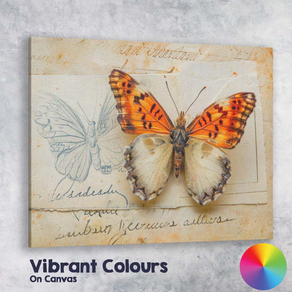 Orange And Cream Butterfly Mixed Media Natural History Artwork Canvas Wall Art Print Decor Picture Ready to Hang