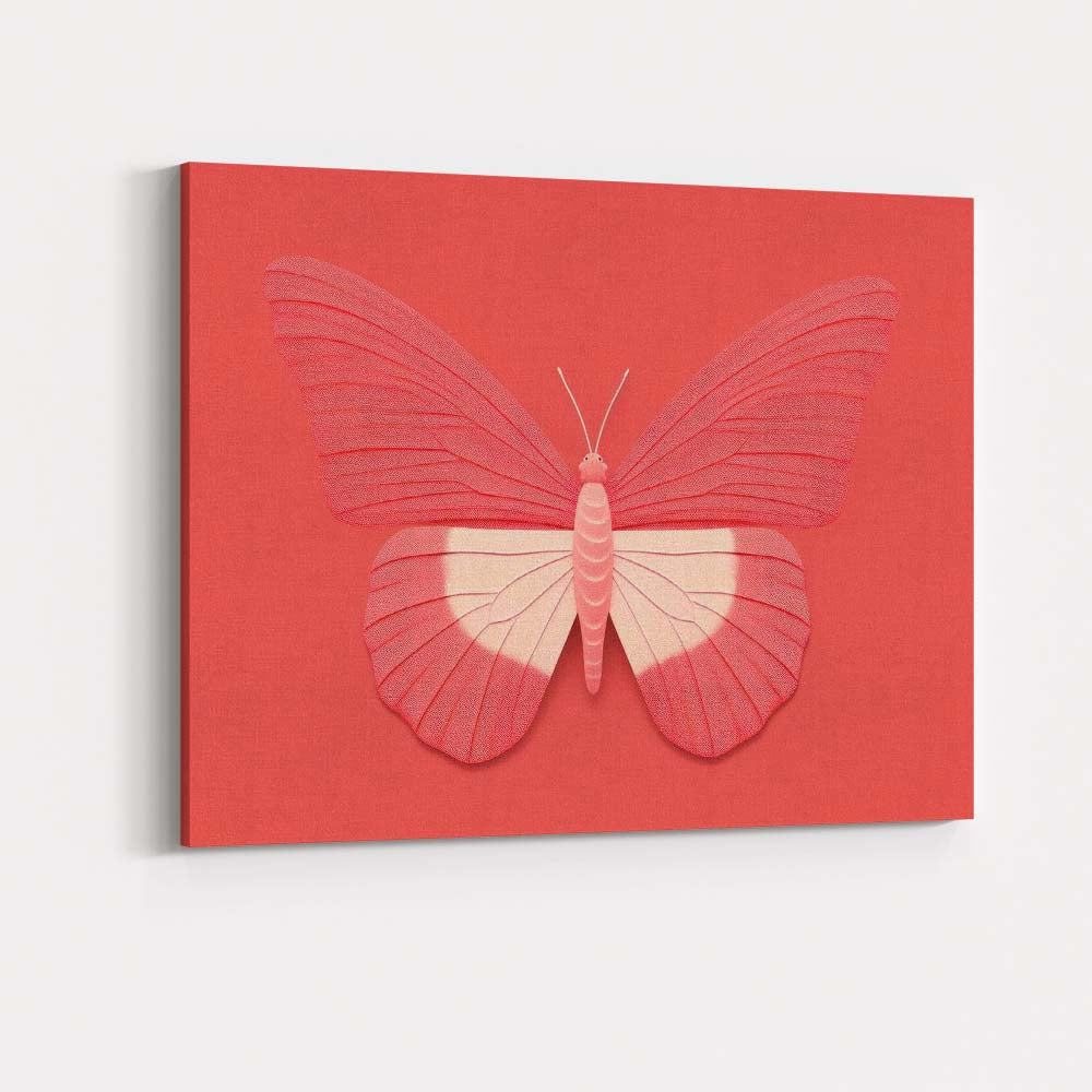 Contemporary Coral Pink Butterfly Minimalist Modern Graphic Illustration Canvas Wall Art Print Decor Picture Ready to Hang