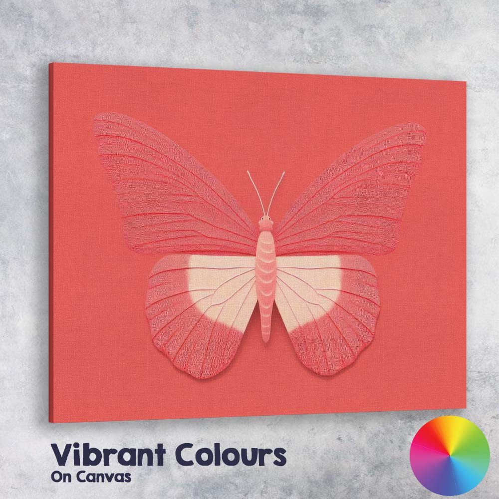 Contemporary Coral Pink Butterfly Minimalist Modern Graphic Illustration Canvas Wall Art Print Decor Picture Ready to Hang