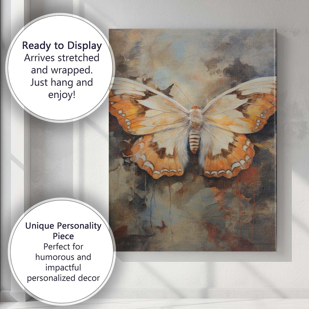 Cream and Amber Butterfly Abstract Textured Painting Canvas Wall Art Print Decor Picture Ready to Hang