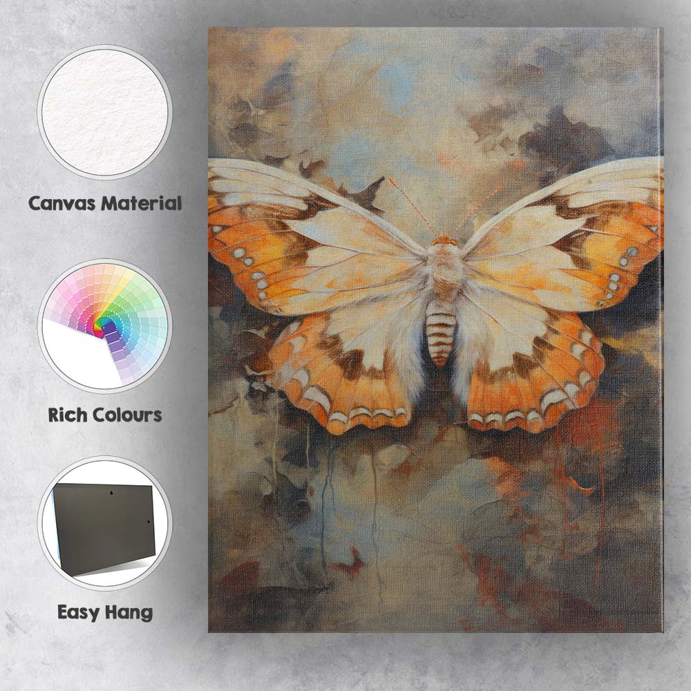 Cream and Amber Butterfly Abstract Textured Painting Canvas Wall Art Print Decor Picture Ready to Hang