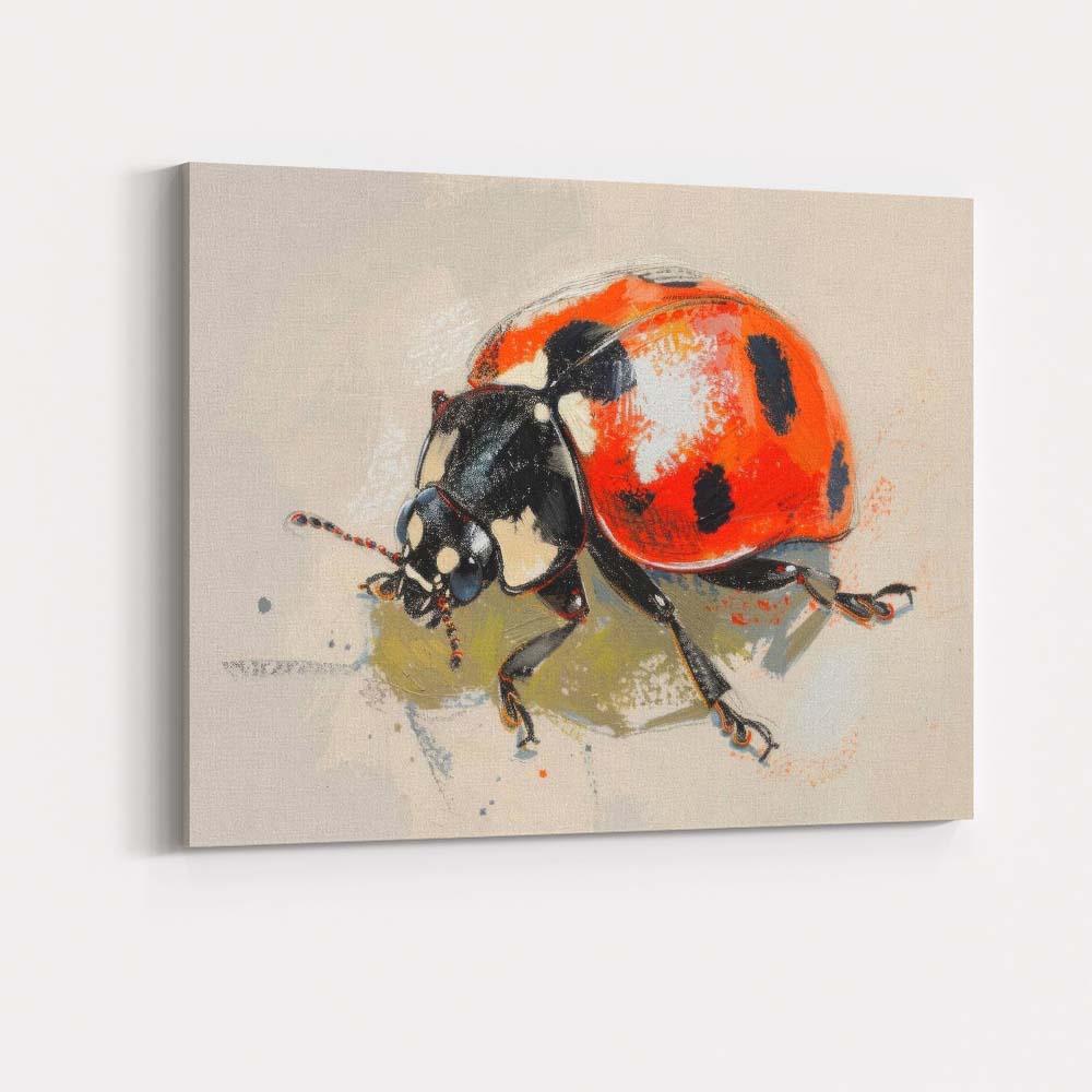 Vibrant Red Ladybird Beetle Contemporary Painterly Artwork Canvas Wall Art Print Decor Picture Ready to Hang