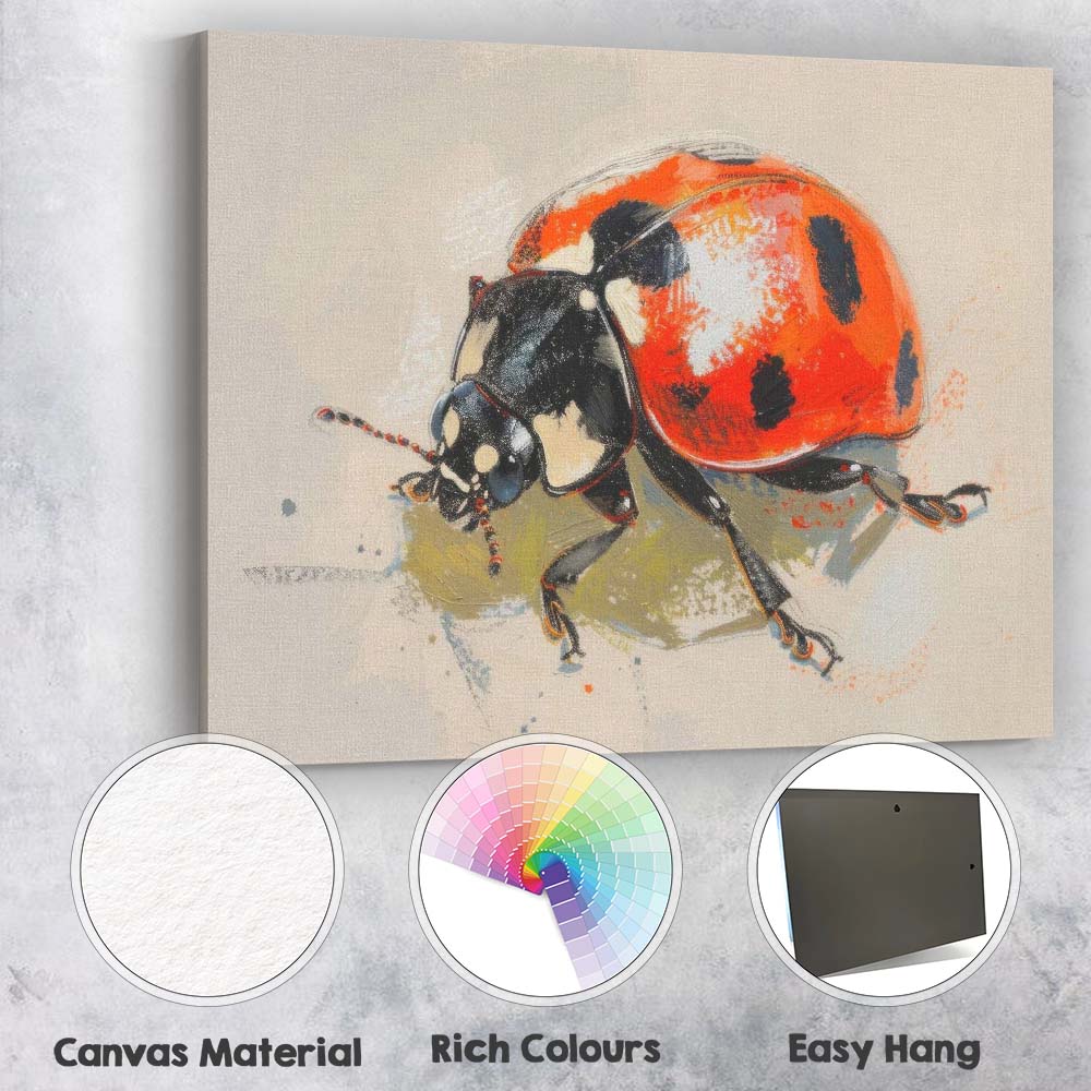 Vibrant Red Ladybird Beetle Contemporary Painterly Artwork Canvas Wall Art Print Decor Picture Ready to Hang
