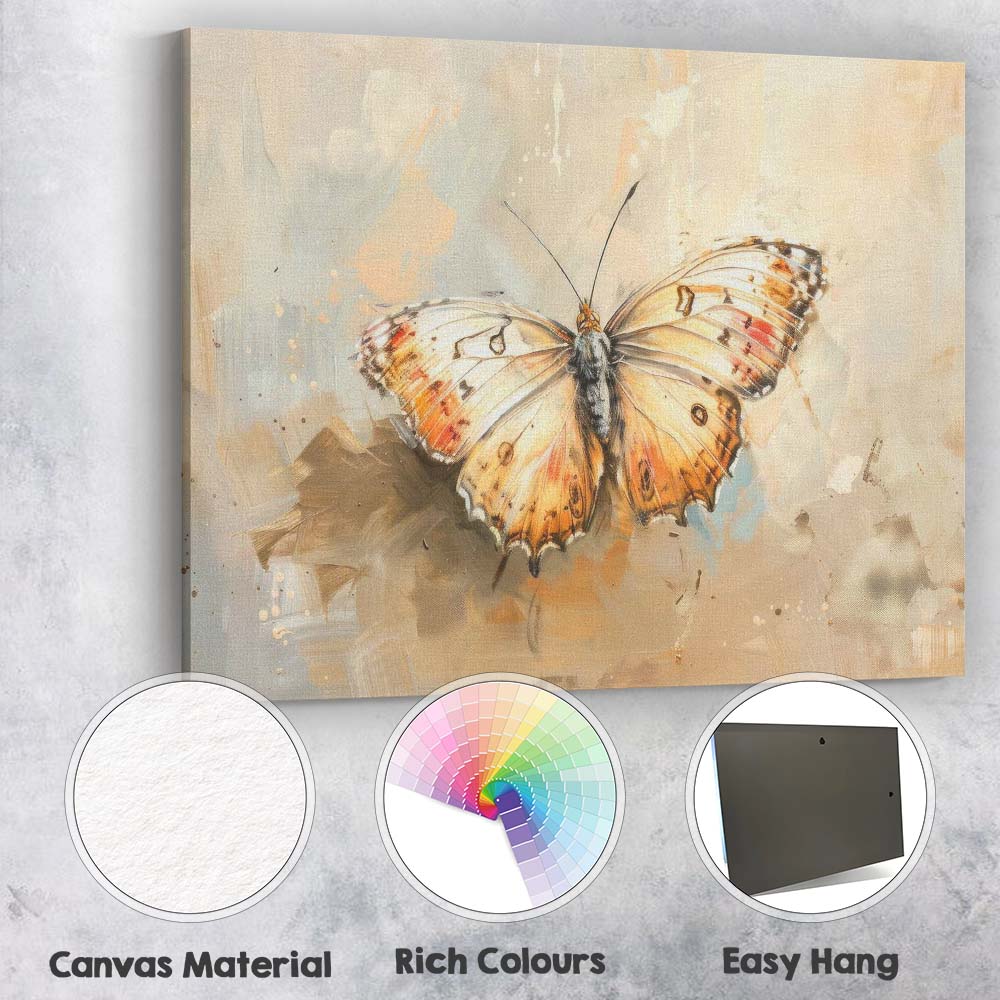 Warm Neutral Butterfly Mixed Media Textured Painting Canvas Wall Art Print Decor Picture Ready to Hang