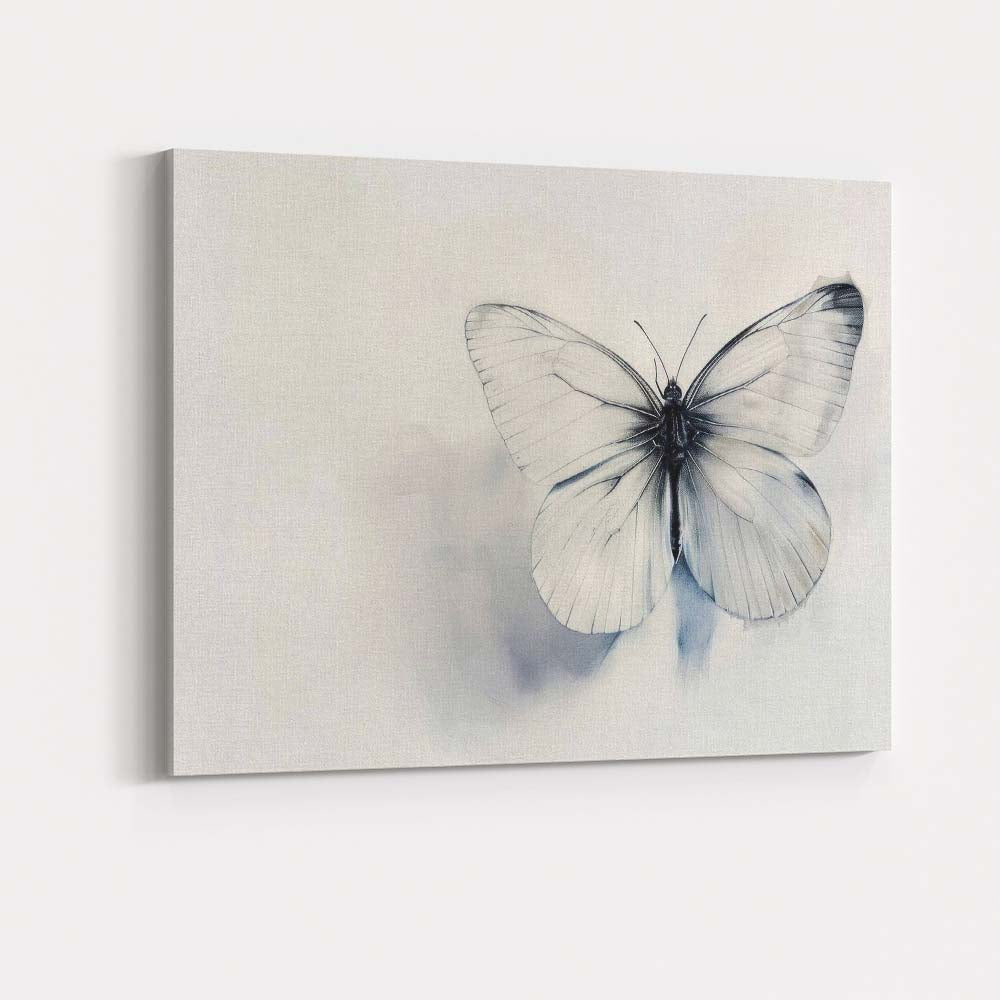 Monochrome White Butterfly Minimalist Watercolour Canvas Wall Art Print Decor Picture Ready to Hang