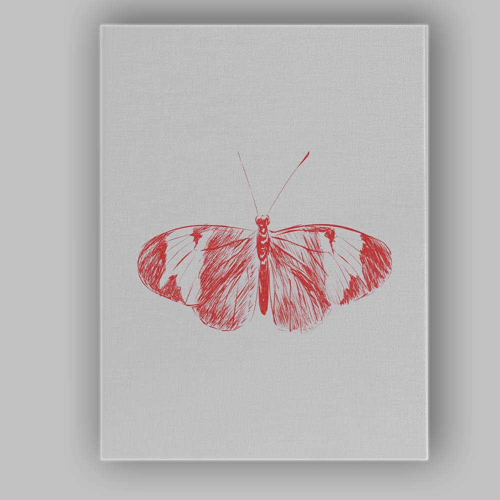 Red Butterfly Line Art Minimalist Nature Illustration Canvas Wall Art Print Decor Picture Ready to Hang