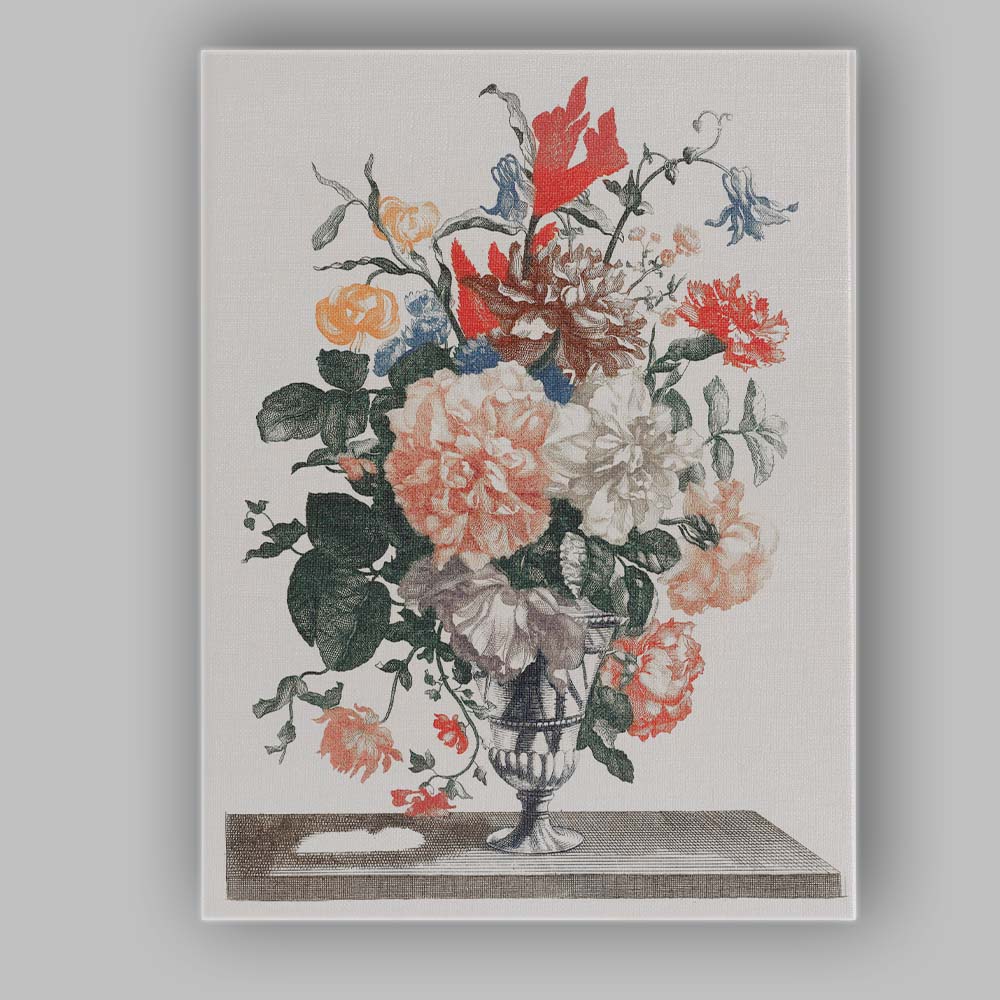 Antique Floral Bouquet Engraving Colourful Botanical Vase Arrangement Canvas Wall Art Print Decor Picture Ready to Hang