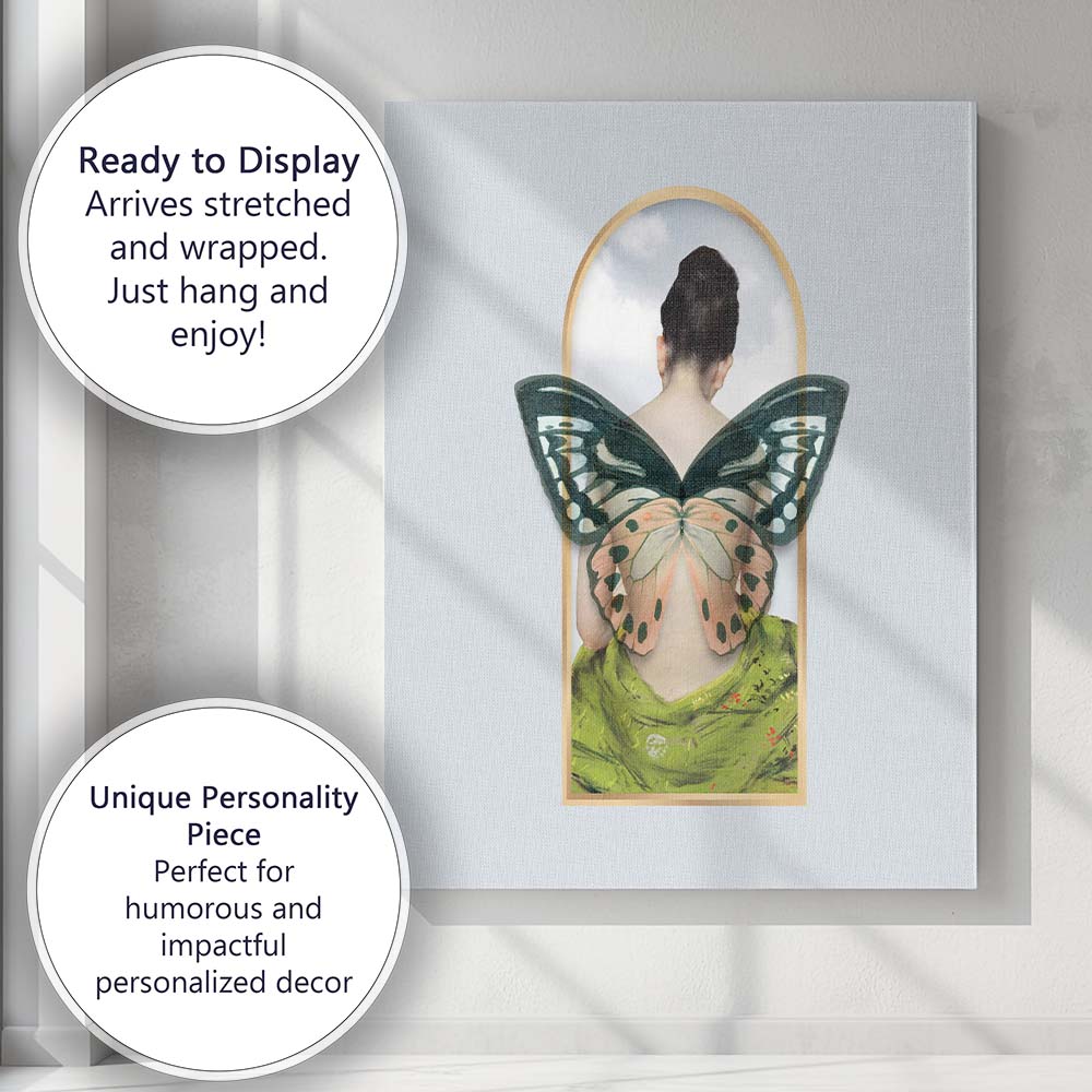 Elegant Butterfly Wings Female Portrait Surreal Nature Artwork Canvas Wall Art Print Decor Picture Ready to Hang