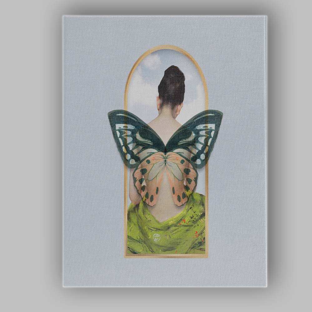 Elegant Butterfly Wings Female Portrait Surreal Nature Artwork Canvas Wall Art Print Decor Picture Ready to Hang