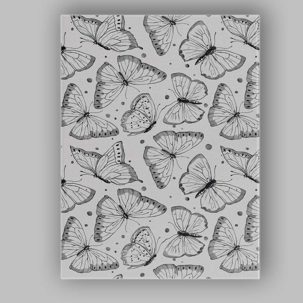 Black And White Watercolour Butterfly Seamless Pattern Design Canvas Wall Art Print Decor Picture Ready to Hang