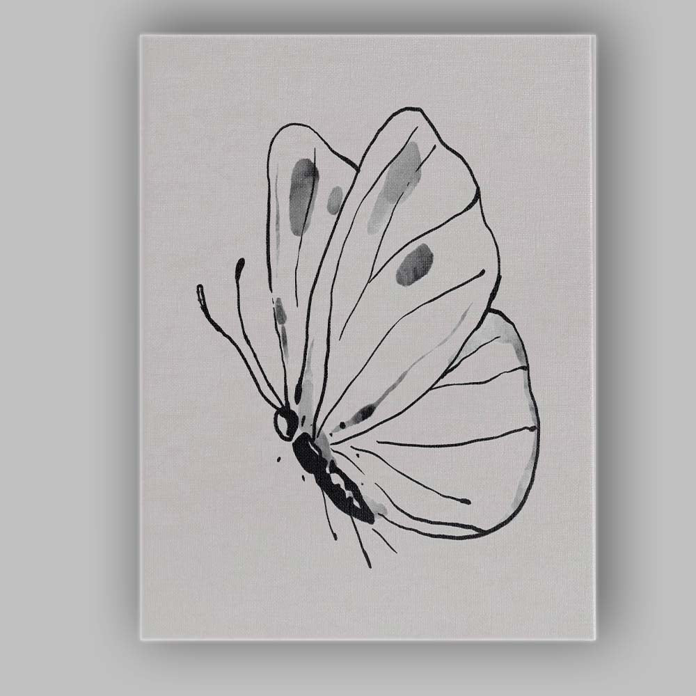 Minimalist Monochrome Butterfly Watercolour Line Art Illustration Canvas Wall Art Print Decor Picture Ready to Hang