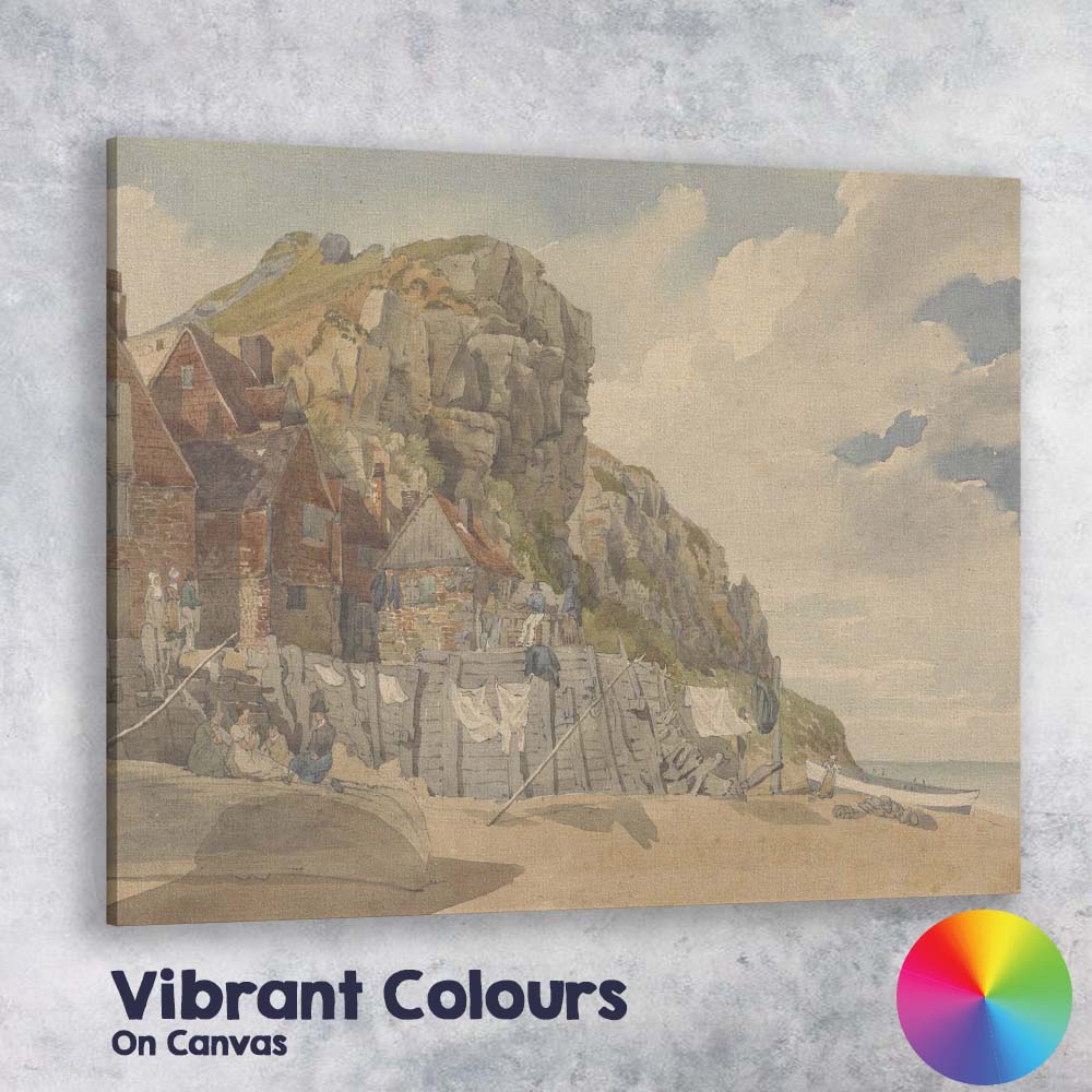 Coastal Cliffside Fishing Village Seaside Watercolour Landscape Canvas Wall Art Print Decor Picture Ready to Hang