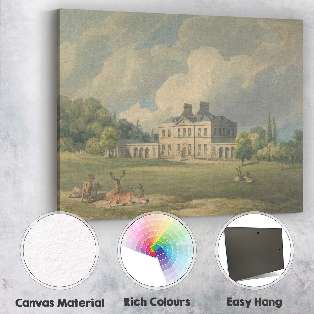 Elegant Country Estate Deer Park Landscape Watercolour Canvas Wall Art Print Decor Picture Ready to Hang