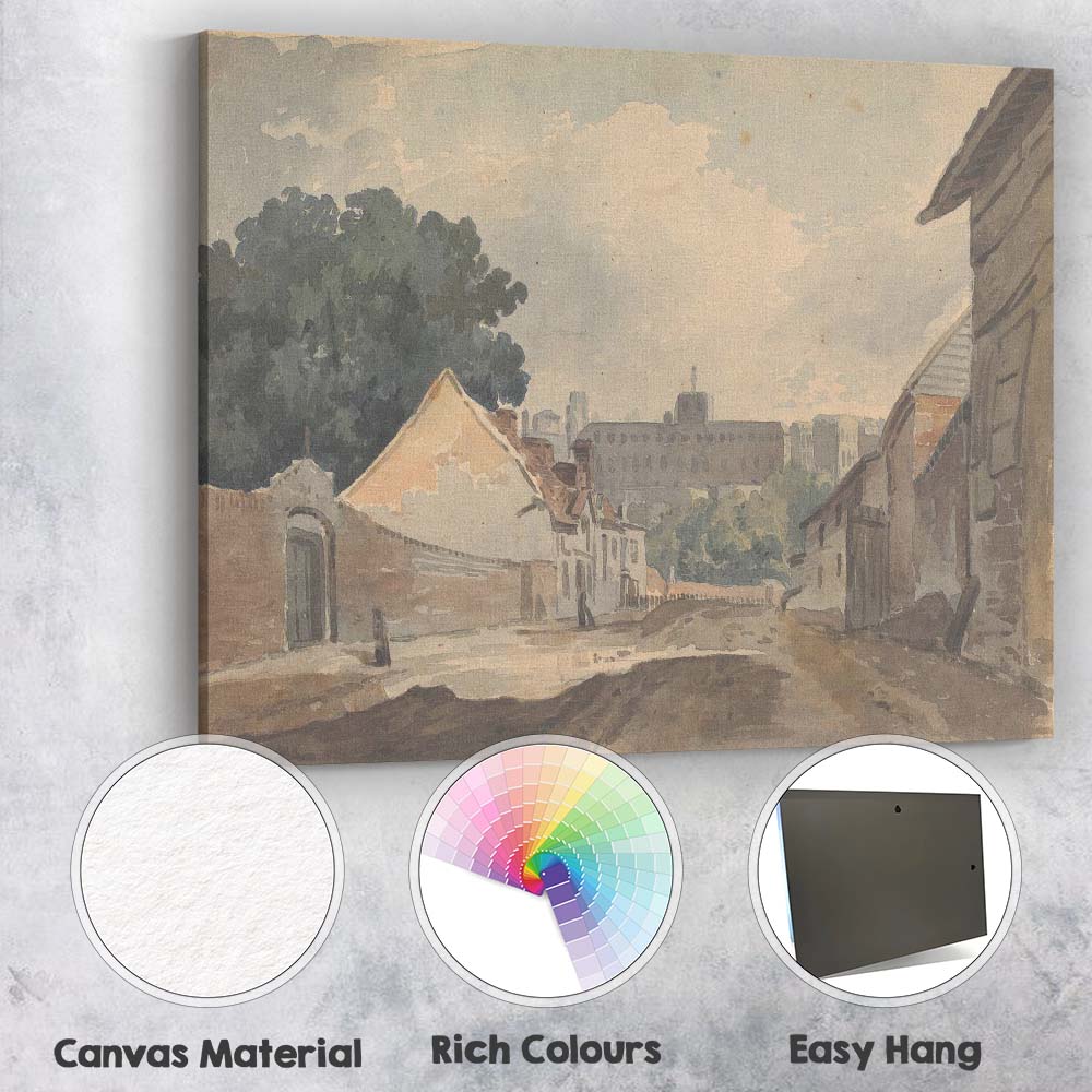 Historic European Town Street Watercolour Architectural Landscape Canvas Wall Art Print Decor Picture Ready to Hang