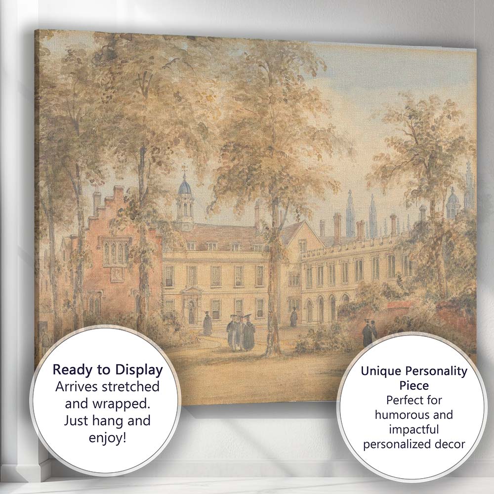 Historic University Courtyard Academic Architecture Watercolour Scene Canvas Wall Art Print Decor Picture Ready to Hang