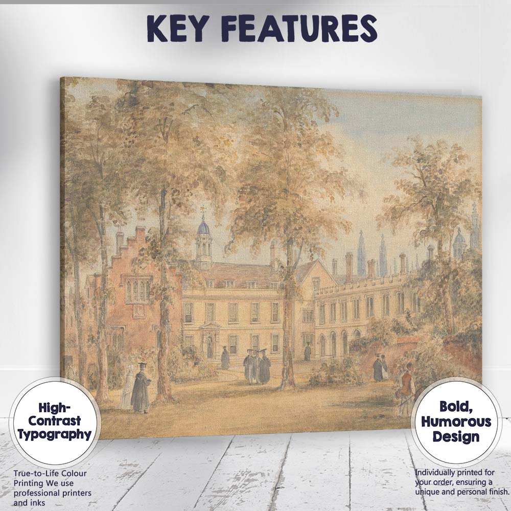Historic University Courtyard Academic Architecture Watercolour Scene Canvas Wall Art Print Decor Picture Ready to Hang