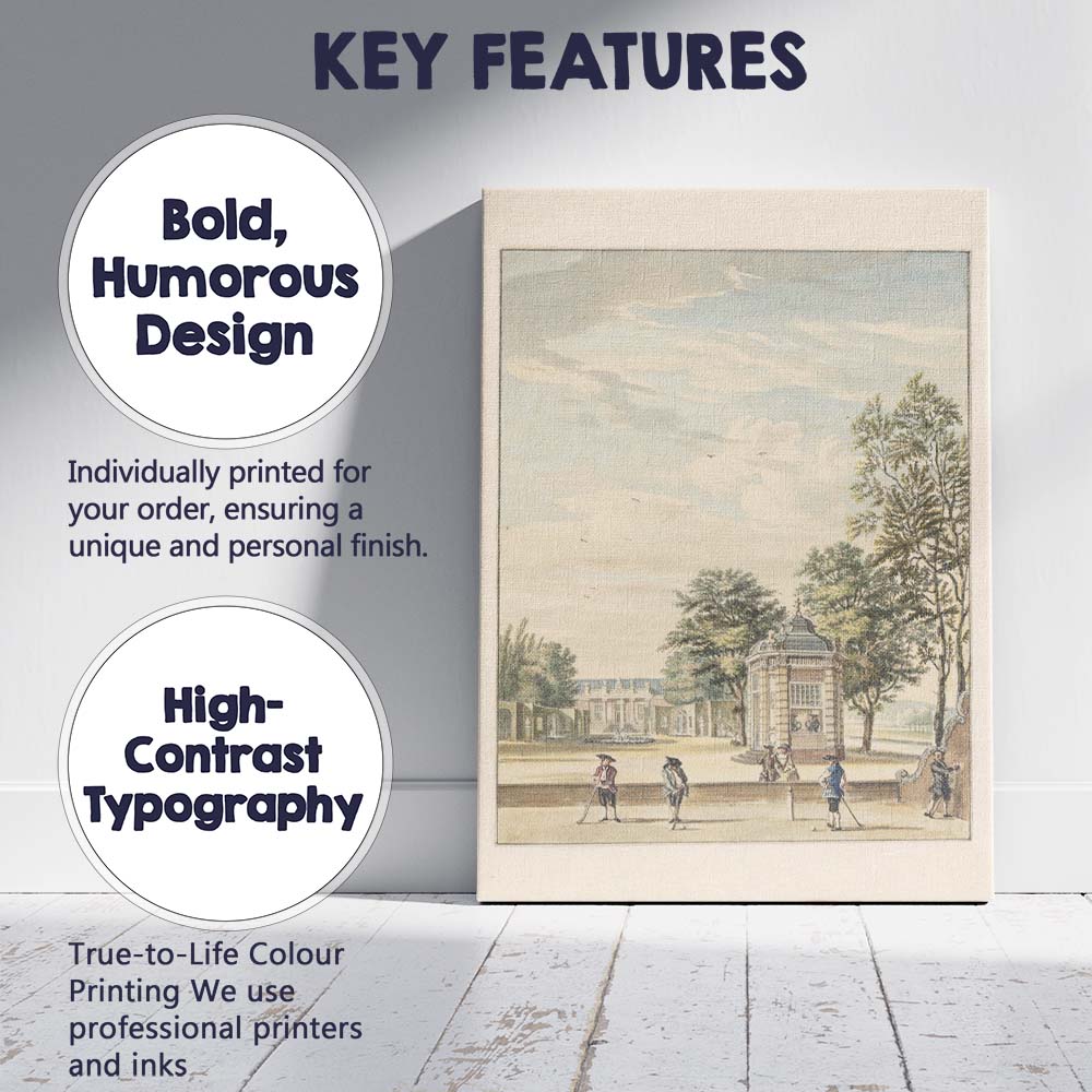 Elegant Georgian Garden Pavilion Croquet Scene Watercolour Landscape Canvas Wall Art Print Decor Picture Ready to Hang