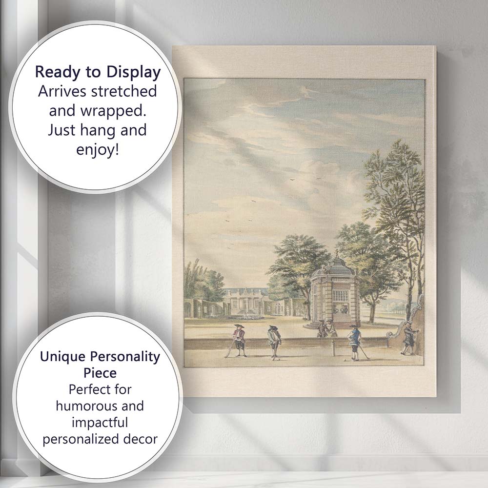 Elegant Georgian Garden Pavilion Croquet Scene Watercolour Landscape Canvas Wall Art Print Decor Picture Ready to Hang
