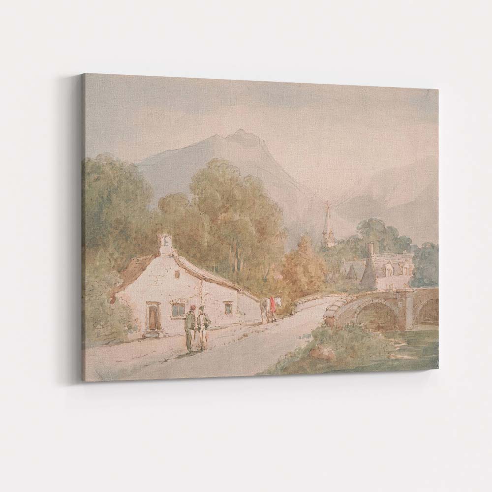 Highland Village Stone Bridge Mountain Landscape Watercolour Painting Canvas Wall Art Print Decor Picture Ready to Hang