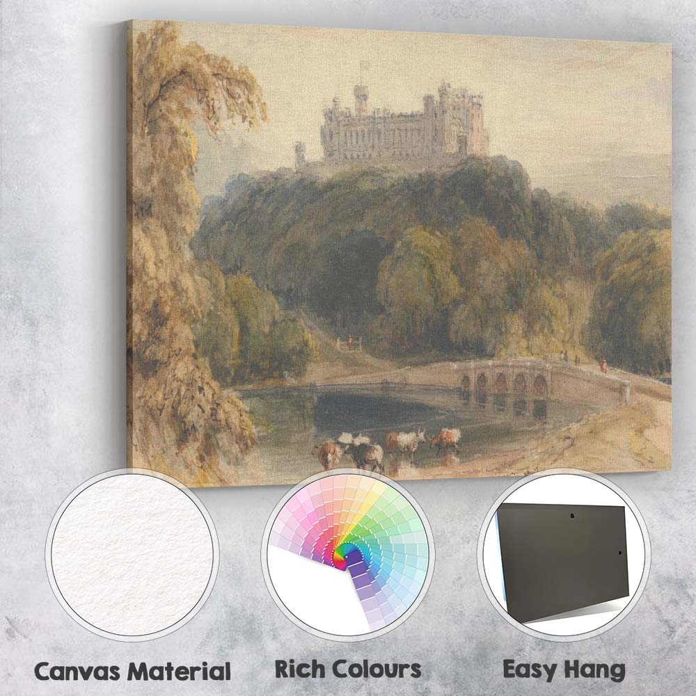 Hilltop Castle Over Lake Pastoral Countryside Watercolour Canvas Wall Art Print Decor Picture Ready to Hang