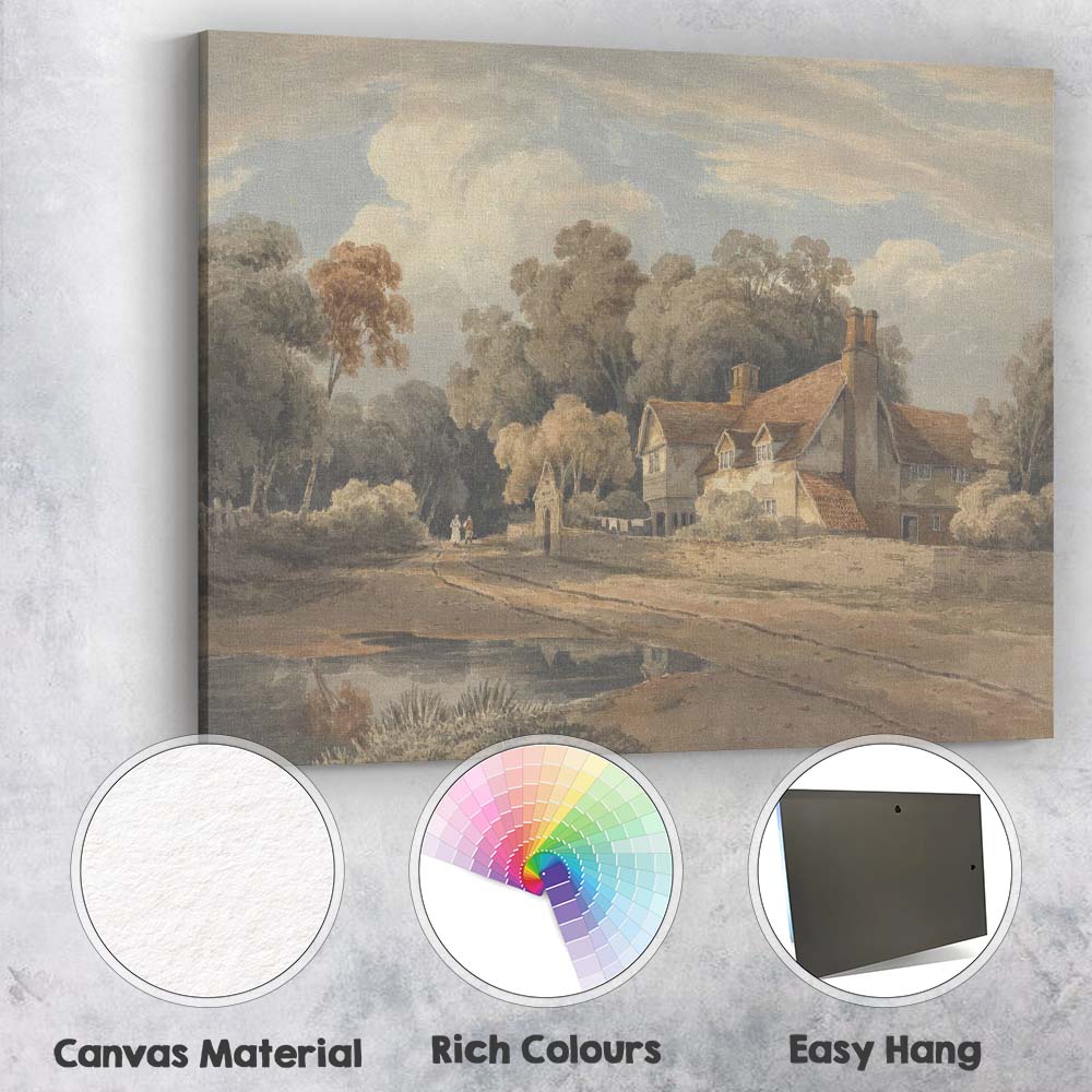 Country Manor House Woodland Estate Watercolour Landscape Canvas Wall Art Print Decor Picture Ready to Hang