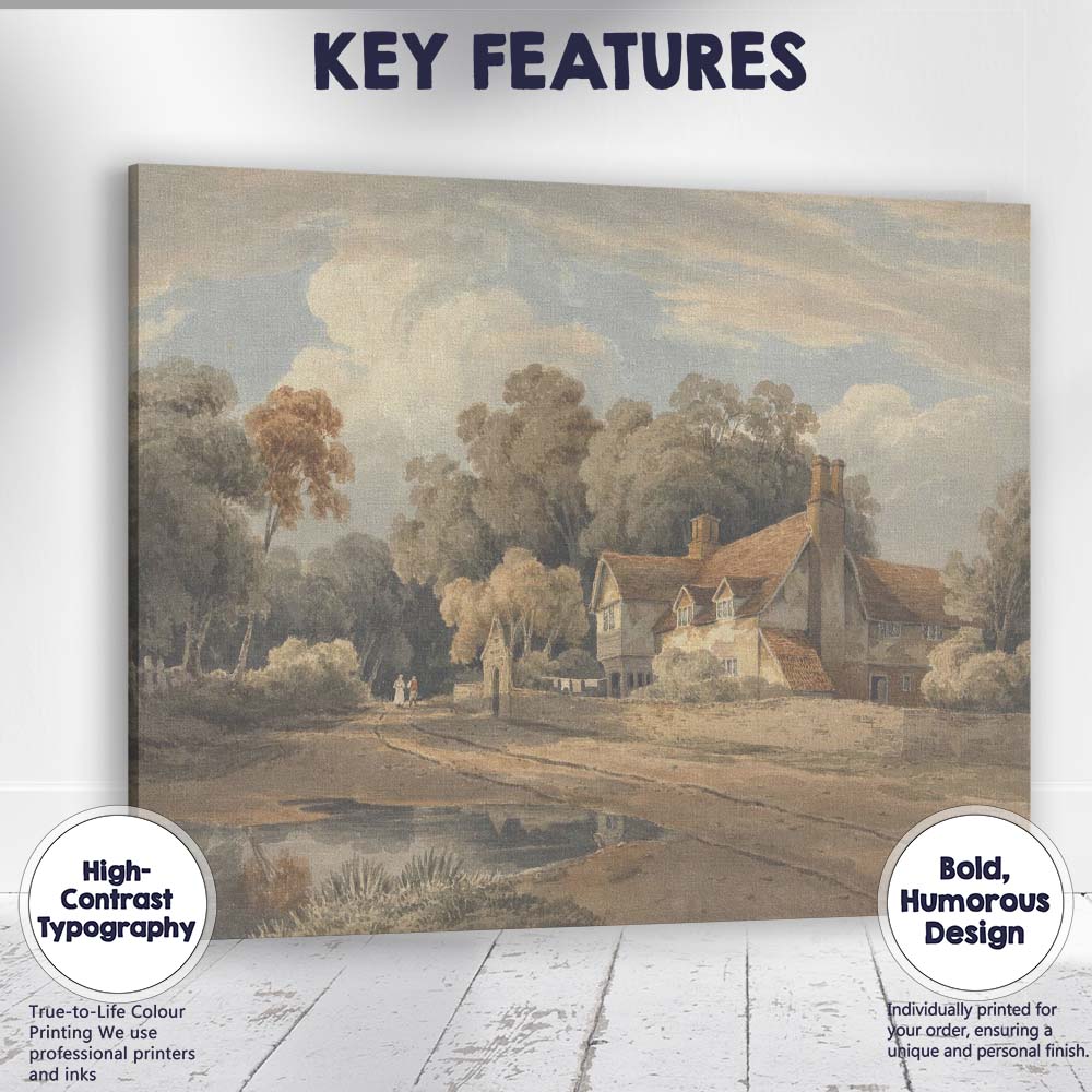 Country Manor House Woodland Estate Watercolour Landscape Canvas Wall Art Print Decor Picture Ready to Hang