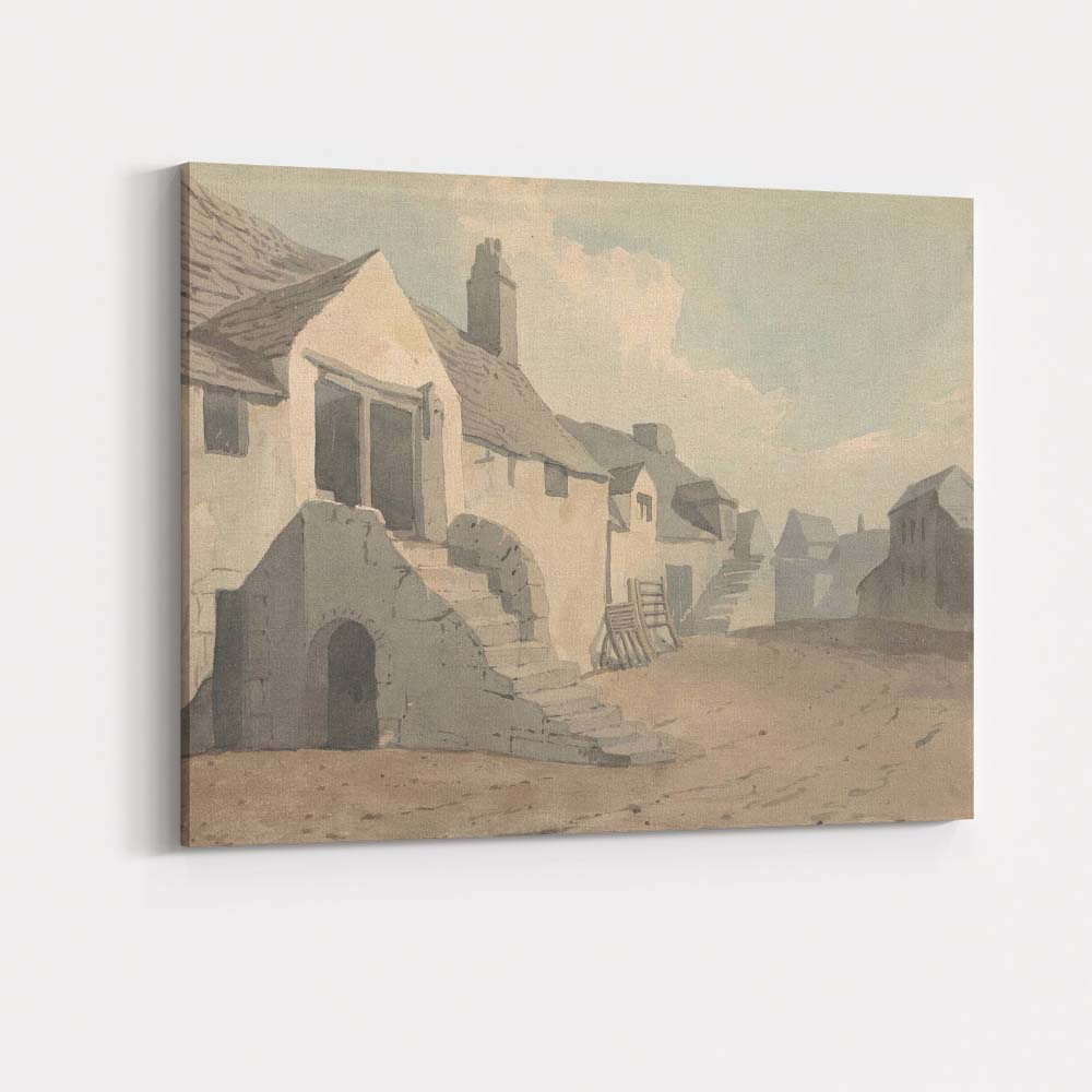 Georgian Town Square Winter Streetscape Watercolour Painting Canvas Wall Art Print Decor Picture Ready to Hang