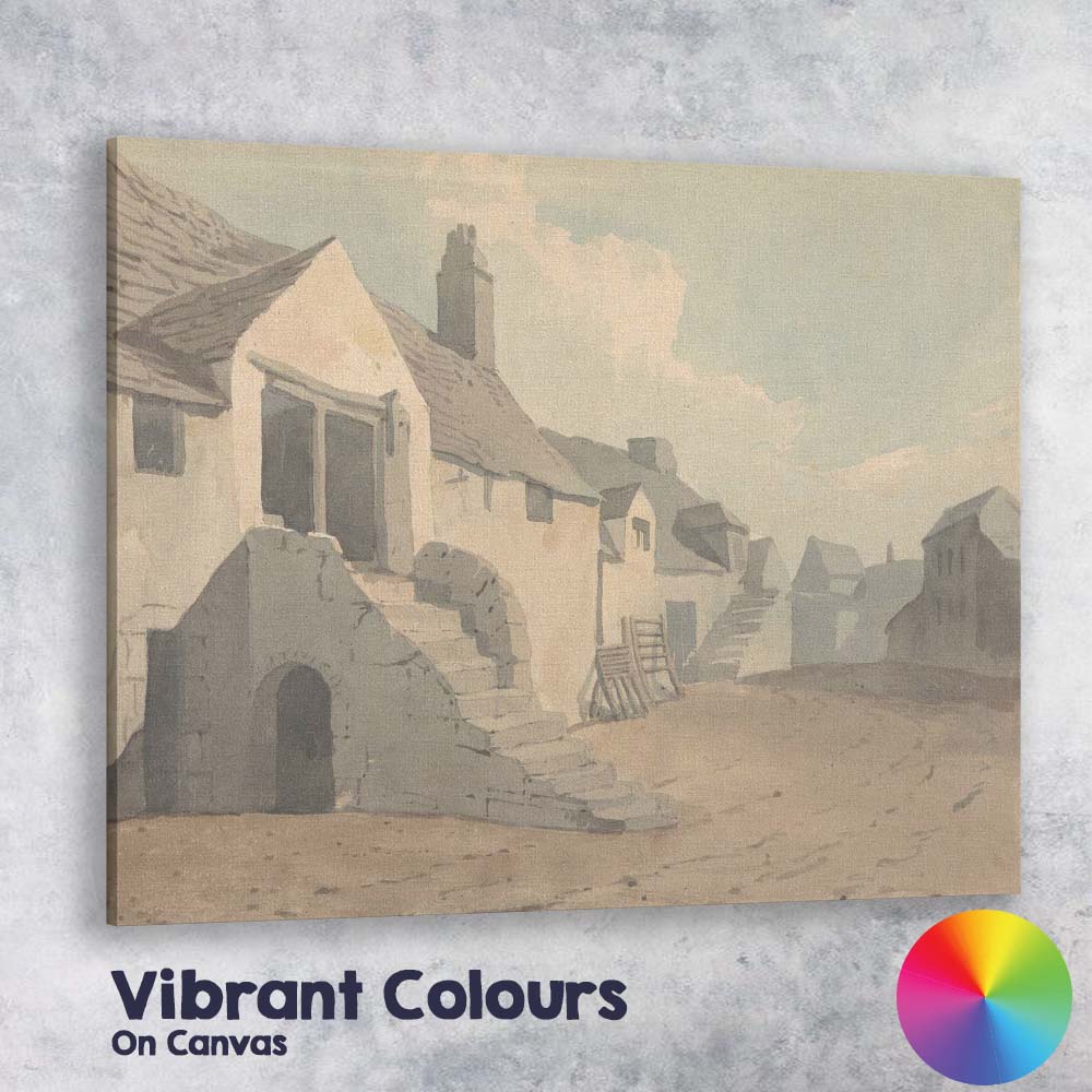 Georgian Town Square Winter Streetscape Watercolour Painting Canvas Wall Art Print Decor Picture Ready to Hang