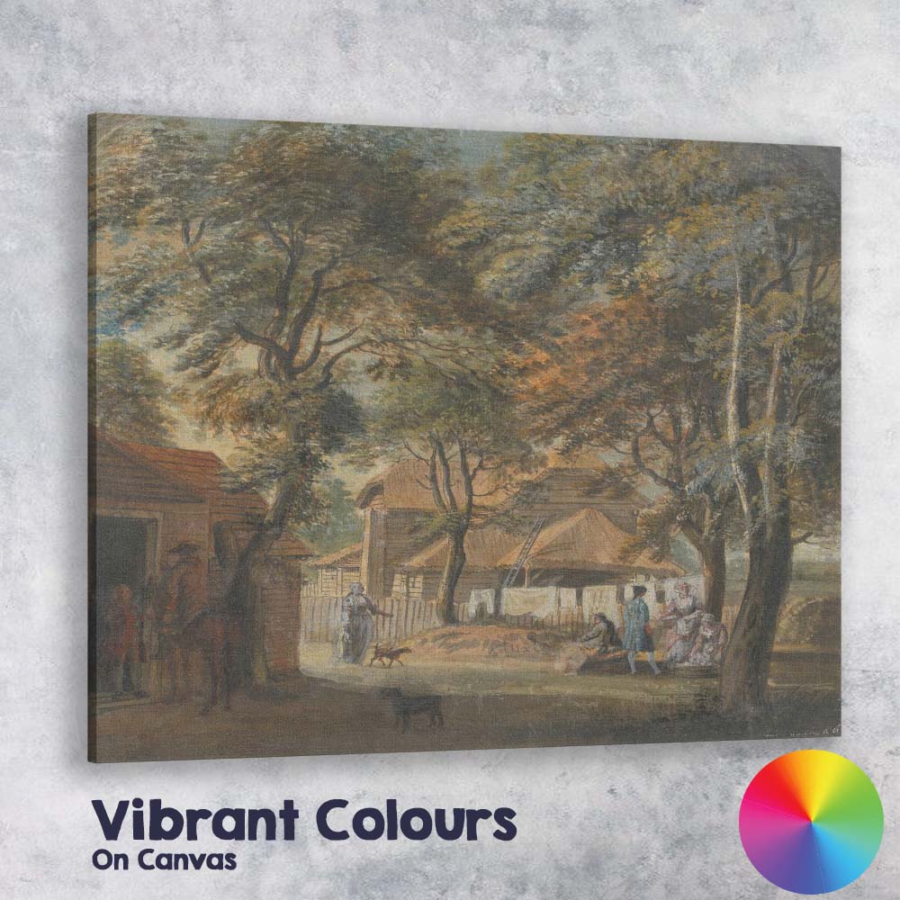 Georgian Village Green Figures Beneath Trees Watercolour Scene Canvas Wall Art Print Decor Picture Ready to Hang