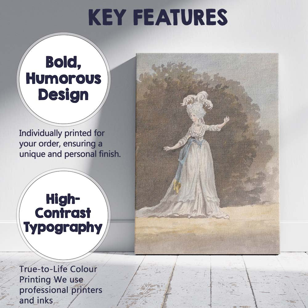 Elegant Georgian Lady In White Gown Watercolour Portrait Canvas Wall Art Print Decor Picture Ready to Hang