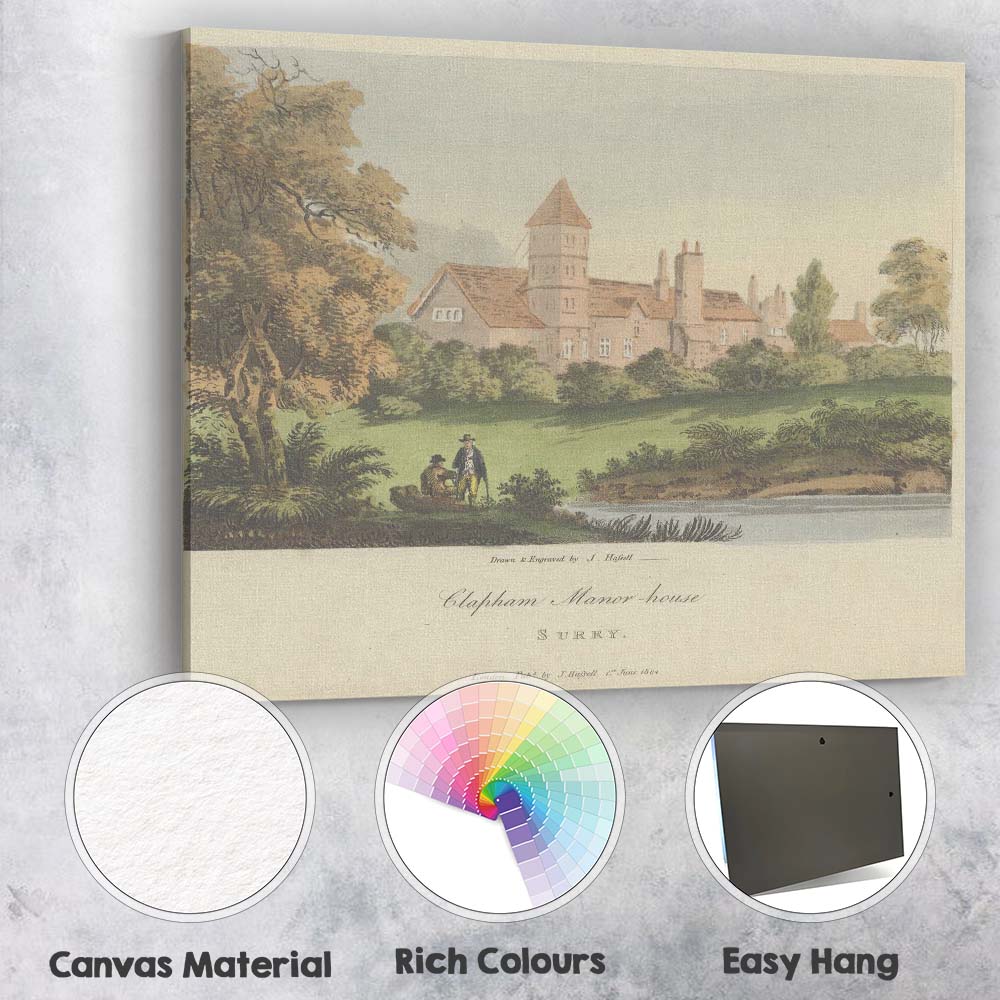Clapham Manor House Surrey Antique Hand Coloured Architectural Print Canvas Wall Art Print Decor Picture Ready to Hang