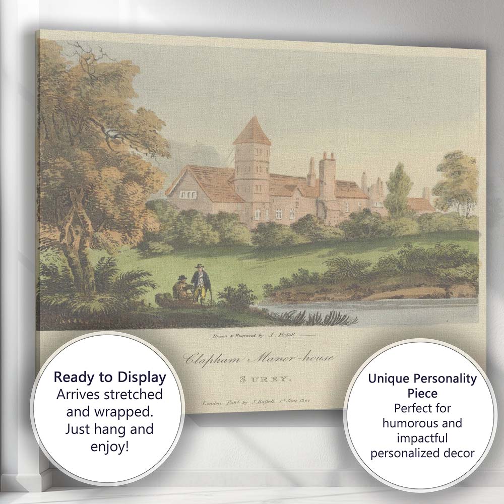 Clapham Manor House Surrey Antique Hand Coloured Architectural Print Canvas Wall Art Print Decor Picture Ready to Hang