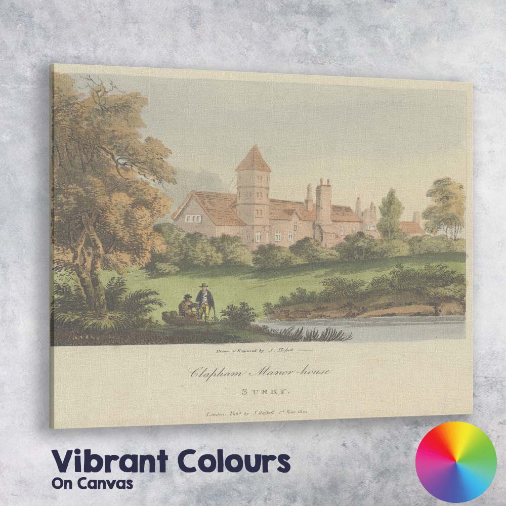 Clapham Manor House Surrey Antique Hand Coloured Architectural Print Canvas Wall Art Print Decor Picture Ready to Hang