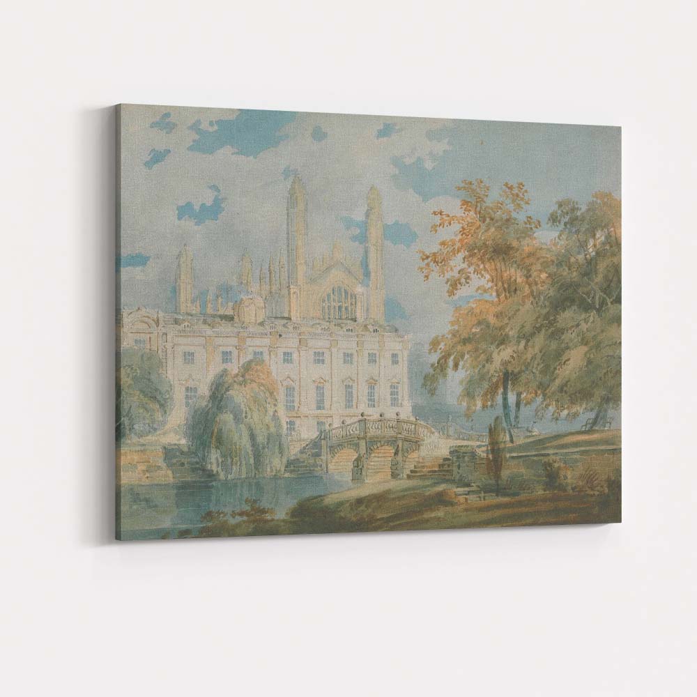 Grand Country House With Bridge And Gardens Watercolour Landscape Canvas Wall Art Print Decor Picture Ready to Hang