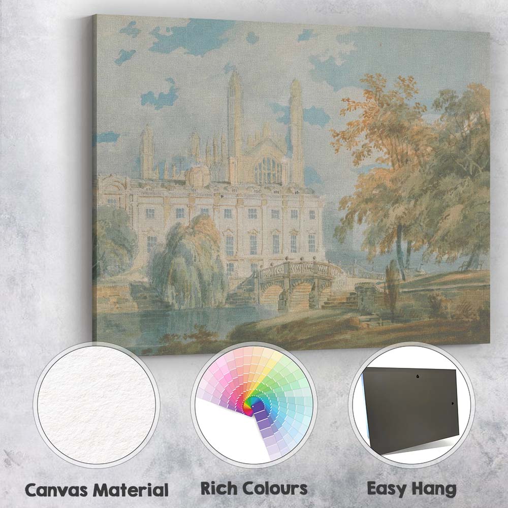 Grand Country House With Bridge And Gardens Watercolour Landscape Canvas Wall Art Print Decor Picture Ready to Hang