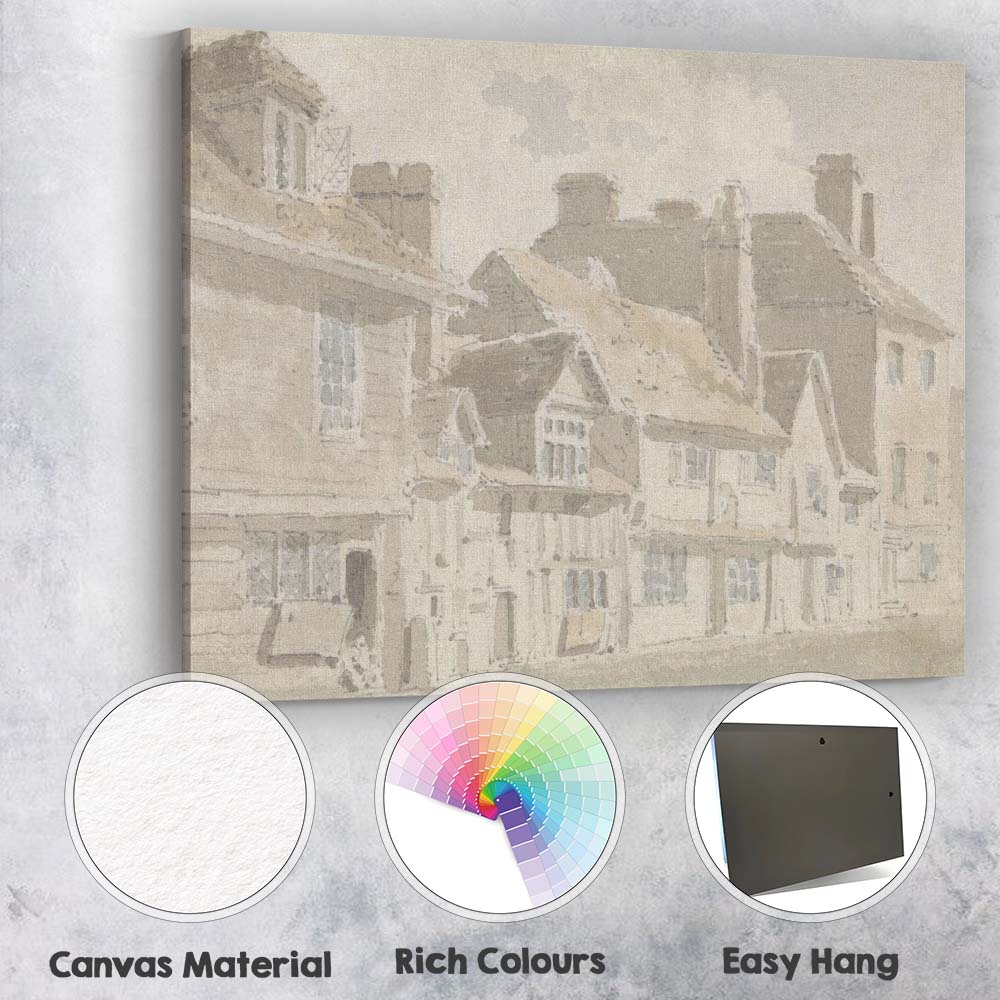Historic Timber Framed Village Street English Architecture Watercolour Canvas Wall Art Print Decor Picture Ready to Hang