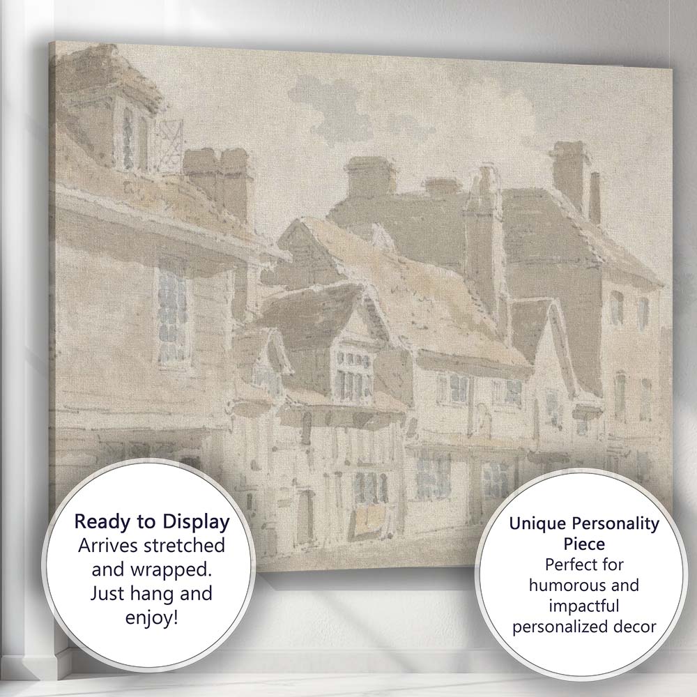 Historic Timber Framed Village Street English Architecture Watercolour Canvas Wall Art Print Decor Picture Ready to Hang