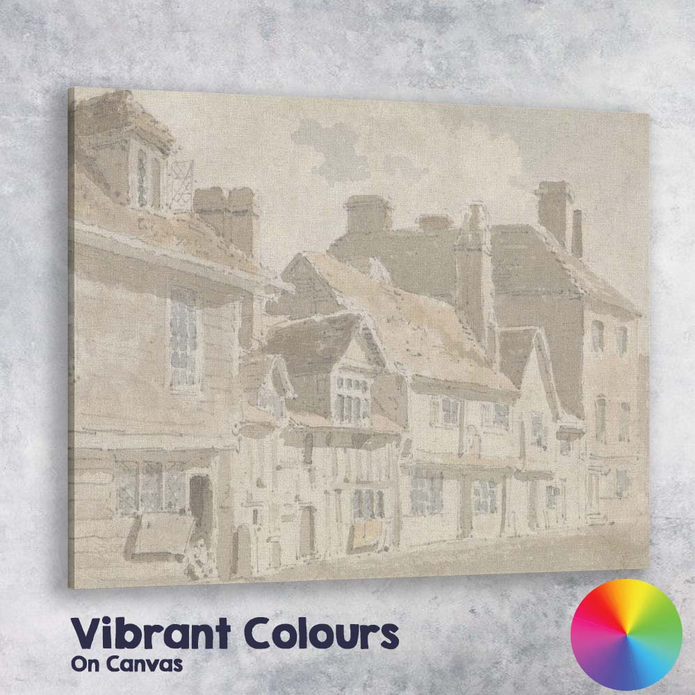 Historic Timber Framed Village Street English Architecture Watercolour Canvas Wall Art Print Decor Picture Ready to Hang