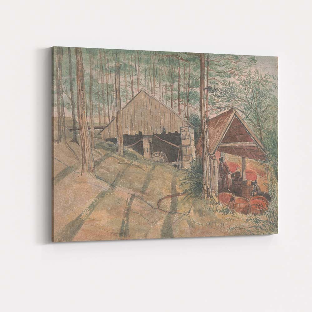 Woodland Watermill Forest Scene Rustic Rural Watercolour Canvas Wall Art Print Decor Picture Ready to Hang