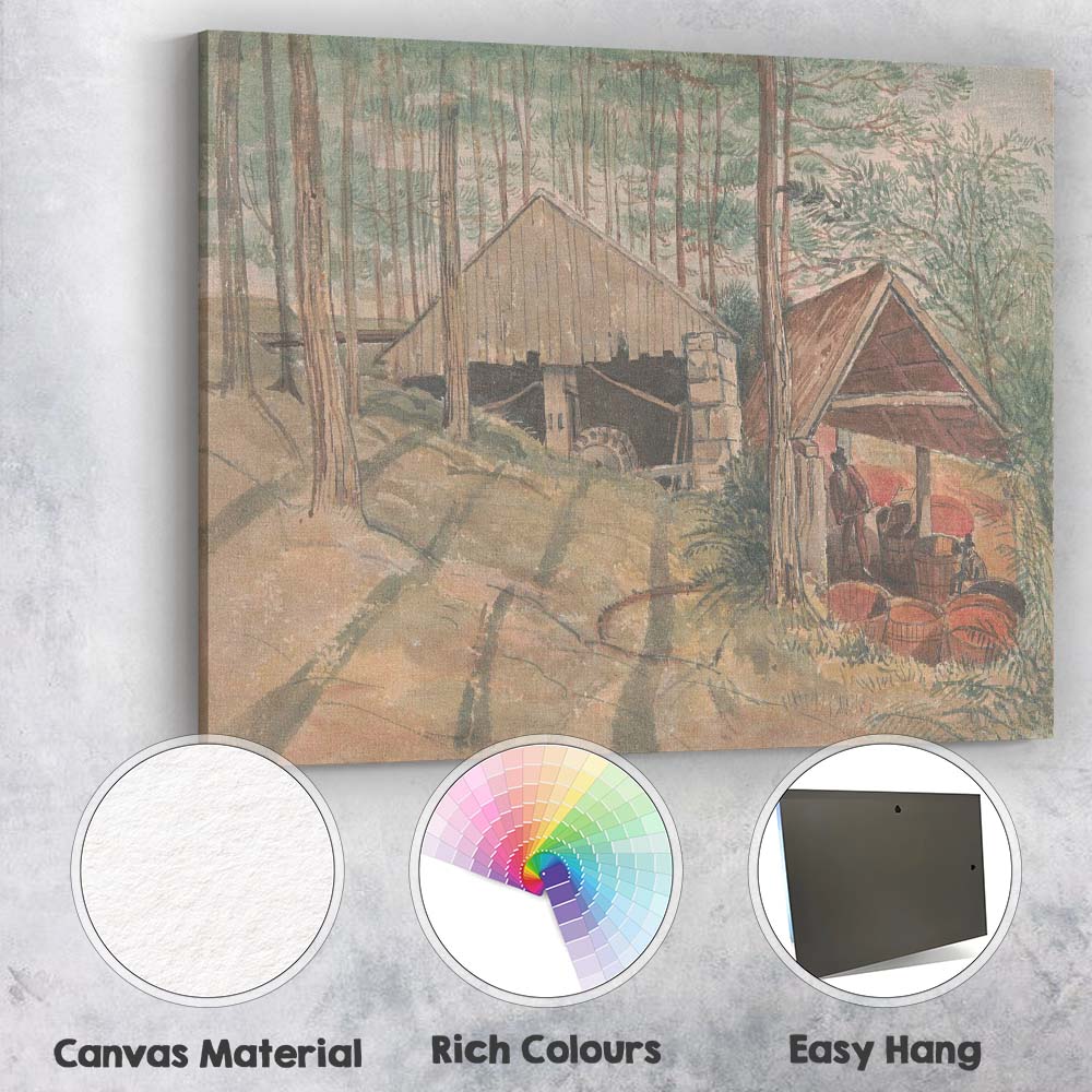 Woodland Watermill Forest Scene Rustic Rural Watercolour Canvas Wall Art Print Decor Picture Ready to Hang