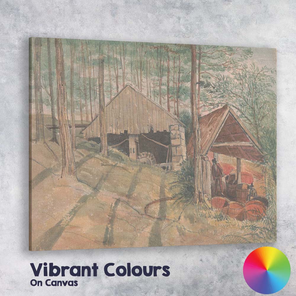 Woodland Watermill Forest Scene Rustic Rural Watercolour Canvas Wall Art Print Decor Picture Ready to Hang