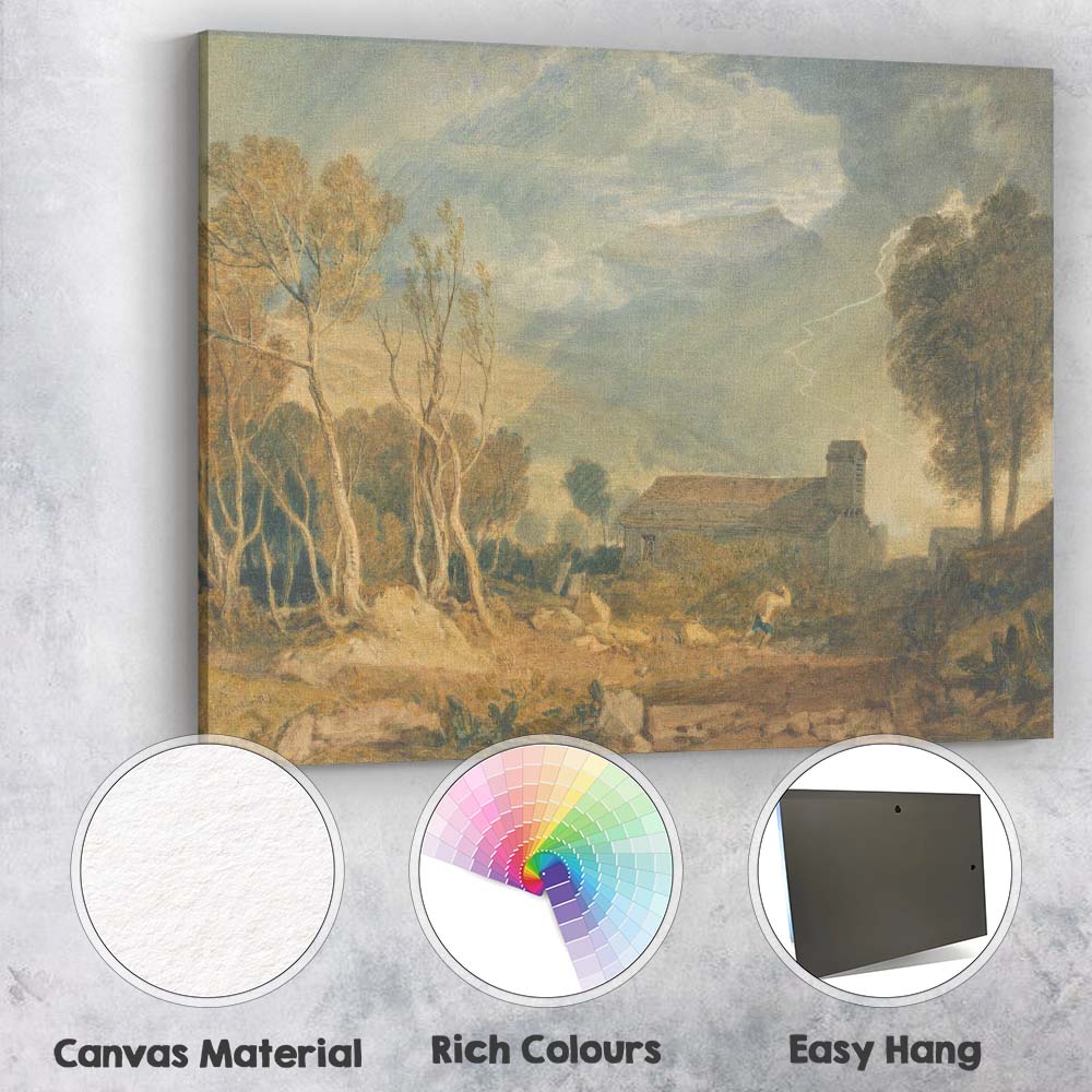Atmospheric Countryside Church Stormy Sky Landscape Watercolour Canvas Wall Art Print Decor Picture Ready to Hang