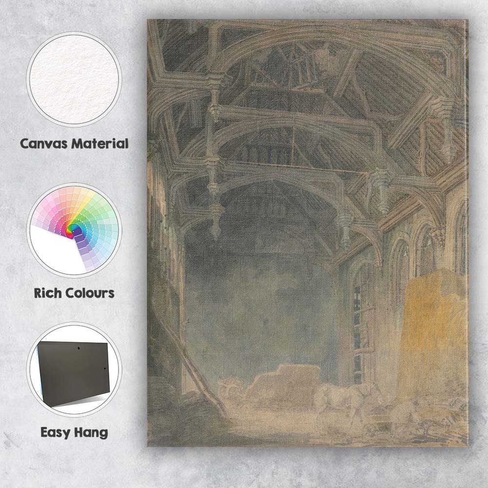 Gothic Timber Roof Interior Historic Architecture Watercolour Canvas Wall Art Print Decor Picture Ready to Hang