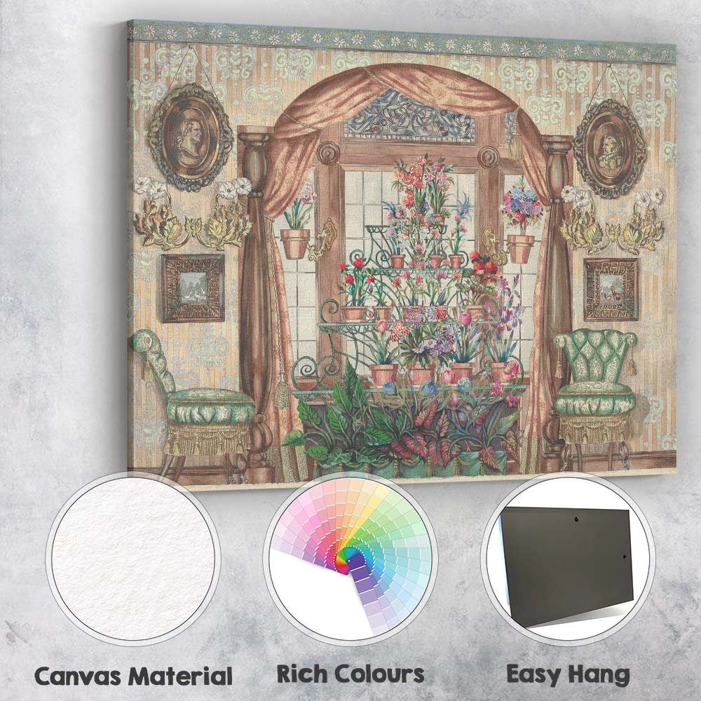 Victorian Floral Conservatory Interior Watercolour Garden Room Canvas Wall Art Print Decor Picture Ready to Hang