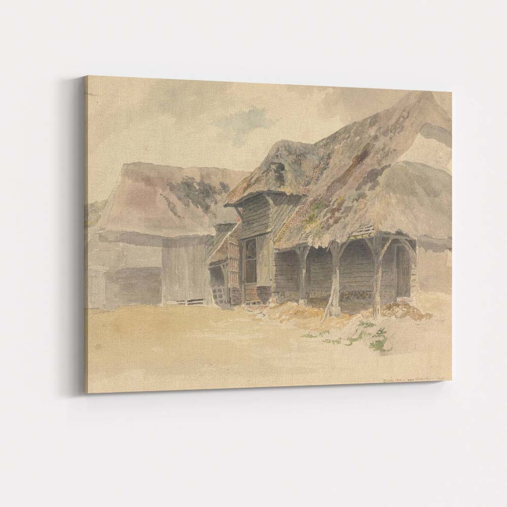 Traditional Thatched Farm Buildings Countryside Watercolour Scene Canvas Wall Art Print Decor Picture Ready to Hang