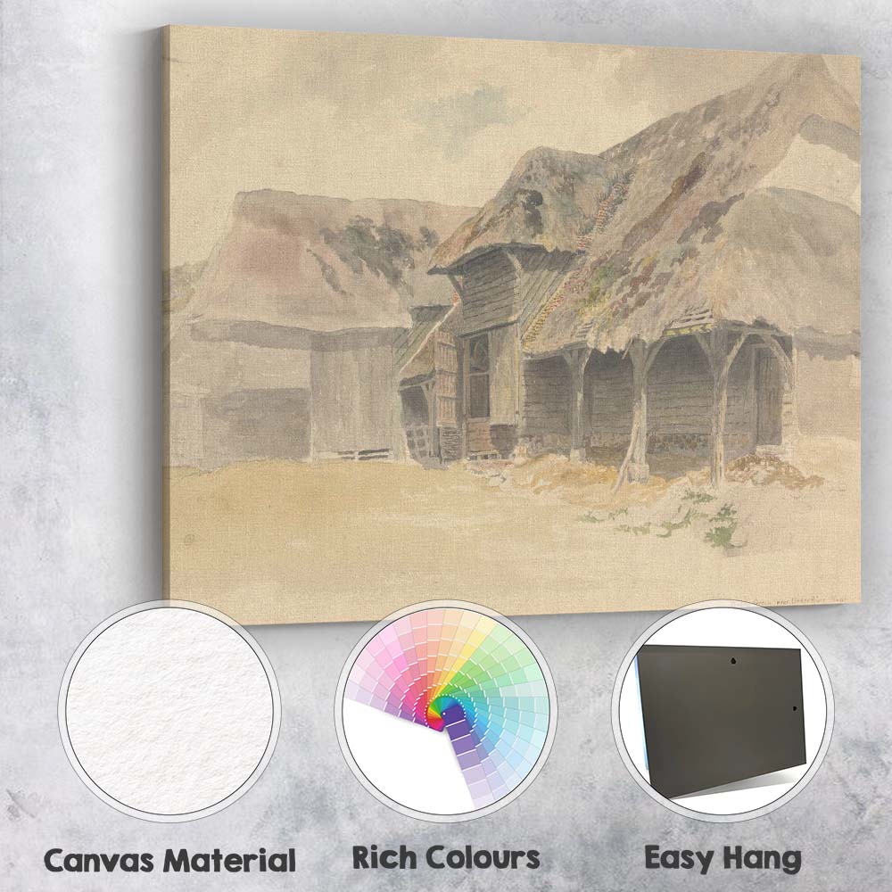 Traditional Thatched Farm Buildings Countryside Watercolour Scene Canvas Wall Art Print Decor Picture Ready to Hang
