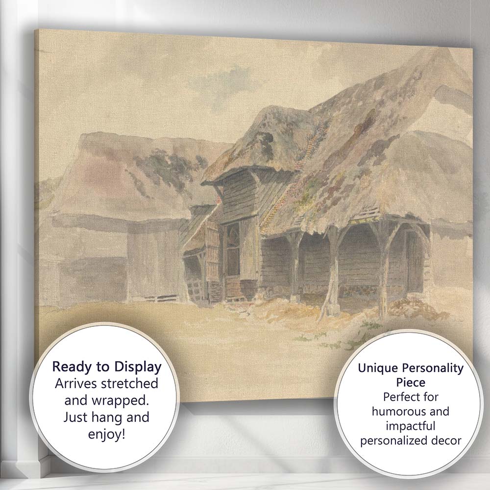 Traditional Thatched Farm Buildings Countryside Watercolour Scene Canvas Wall Art Print Decor Picture Ready to Hang