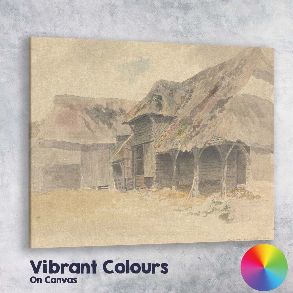Traditional Thatched Farm Buildings Countryside Watercolour Scene Canvas Wall Art Print Decor Picture Ready to Hang